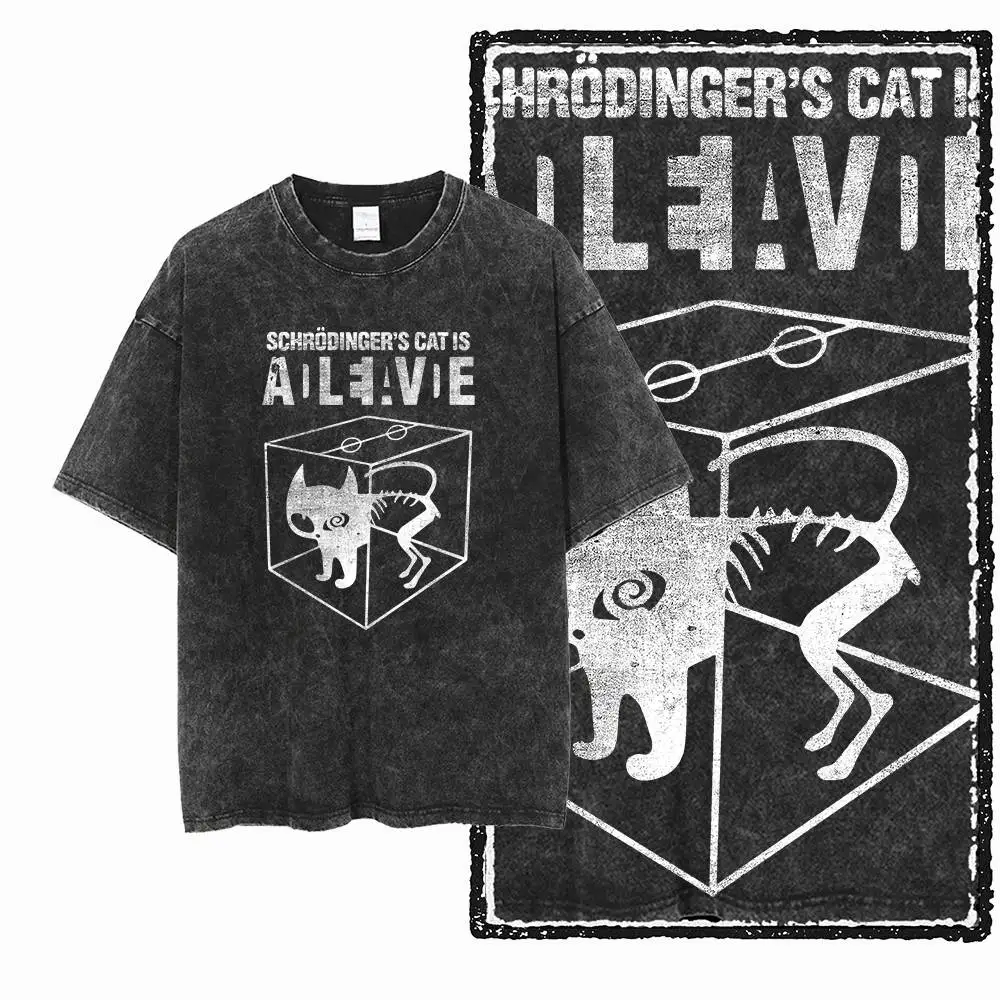 G49 Exklusive Streetwear Übergröße 100% Baumwolle Herren Katzen-Print Grafik T-Shirt | Säuregewaschenes Cooles O-Neck Herren-T-Shirt – Detail 5