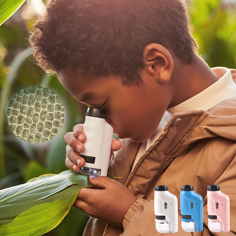Handheld Microscope Mini Microscope Pocket Microscope 60-120x Battery Powered Handheld with LED Light Portable