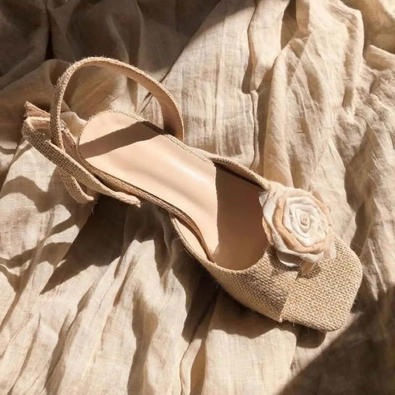 Female Rose Flat Bottomed Womens Shoes 2024 New Ladies Shoes Rose Flower Shoes Spring and Autumn Womens Solid Slip-On Flats