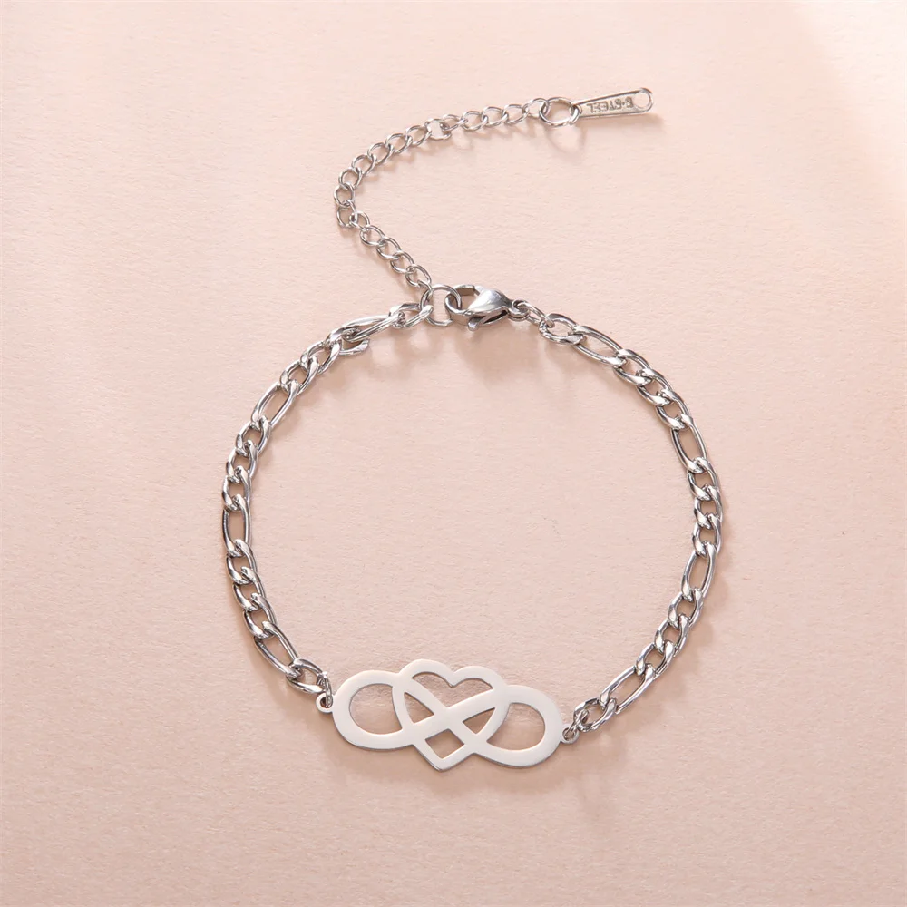 My Shape Unendlichkeit Symbol Charms Armbänder Frauen Edelstahl Gold Farbe Figaro Kette Herz Liebe Anhänger Kpop Modeschmuck – Detail 9