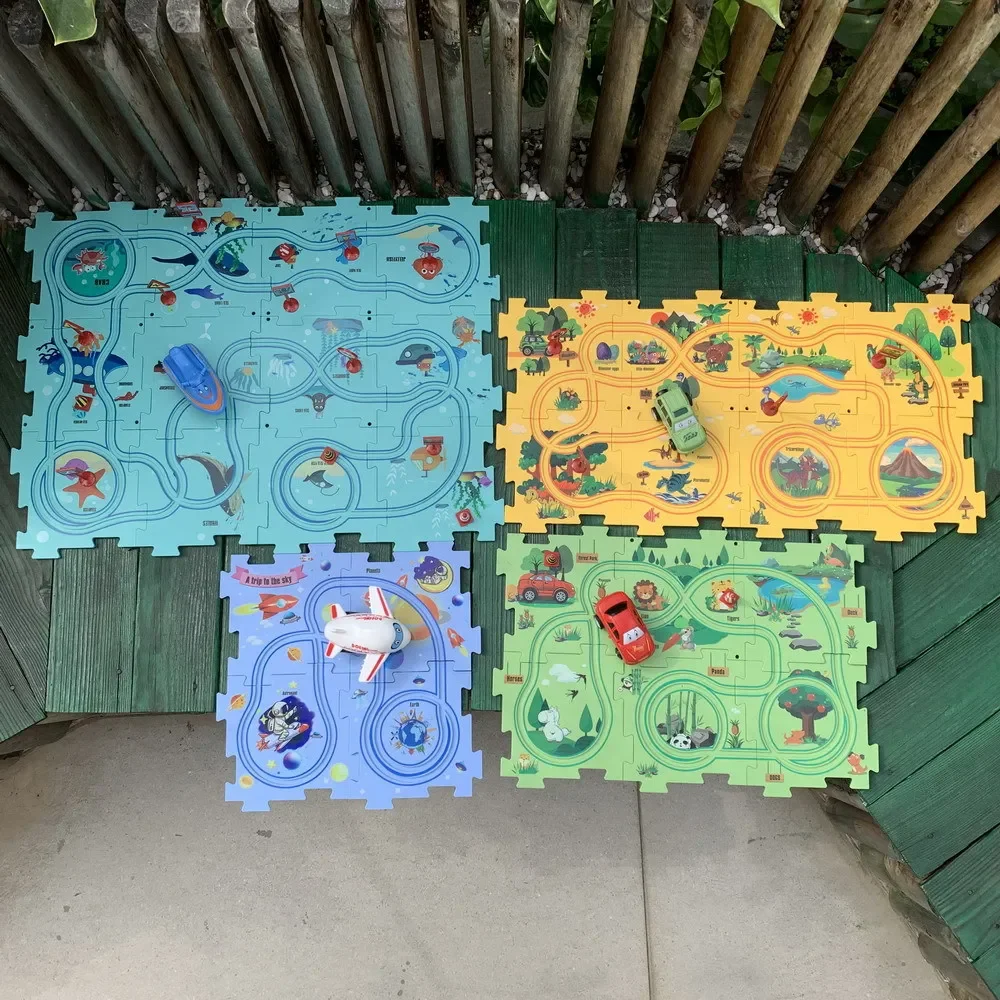 Play Mat Game Mat Children Puzzle Electric Railroad Speeder DIY Assembly Electric Car Automatic Rail City Scene Construction Baby Play Mat Gift