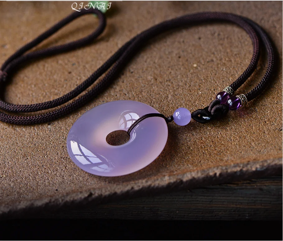 

Highquality Natural Purple Chalcedony Agate Jade Stone Safety Buckle Pendant Round Jewellery Exquisite Accessories Wild Gift