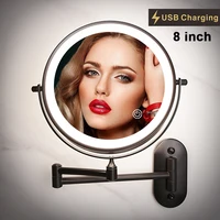 8 inch Wall Mounted Matte Black Makeup Mirror Magnifying Double Side Folding Arm USB Charging Bathroom Smart Cosmetic Mirrors 1