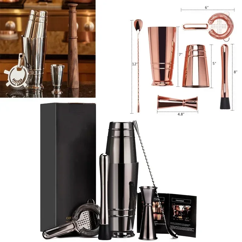 

Stainless Steel Cocktail Shaker Mixer 5-Piece Set Wine Martini Boston Shaker Bartender Beverage Party Bar Tools 550ML/750ML