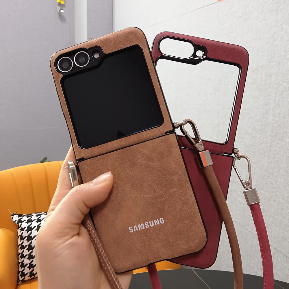 SheepSkin PU Leather Phone Cover with Wrist Strap and Portable Lanyard