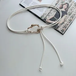 Elegant Women's Leather Rope Knotted Belt with Metal Buckle - Stylish Skinny Waistband Accessory - 125cm (Beige)
