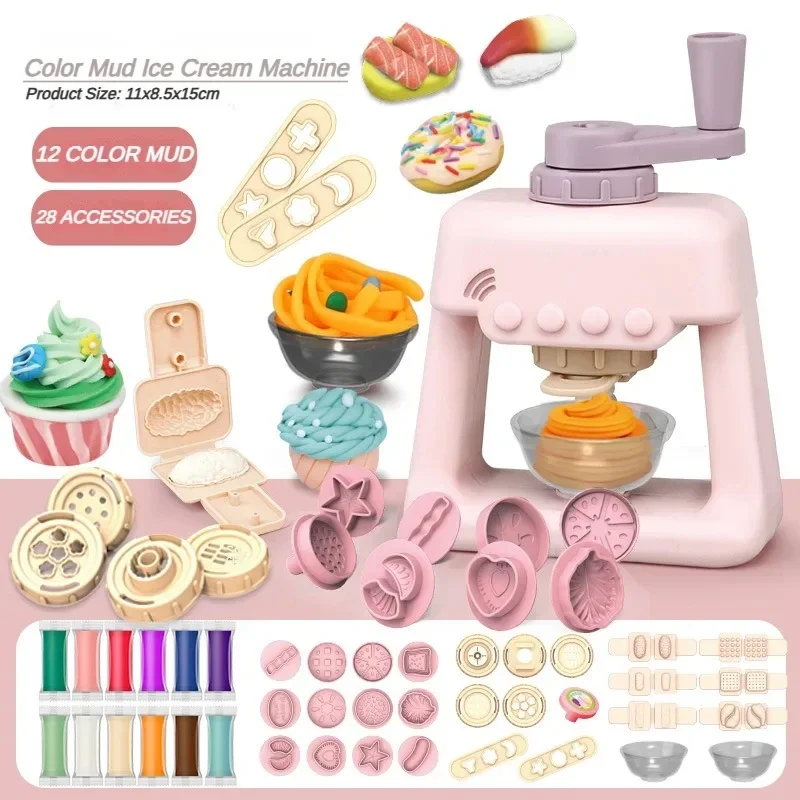Children Play House Clay Toys Clay Colored Non-toxic Light  Plasticine Diy Ice Cream Machine Noodle Burger Fluffy Prop Girls Toy 5