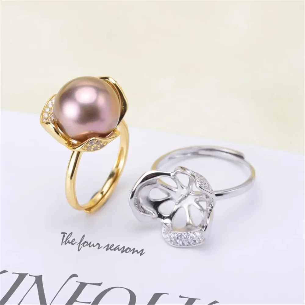 

DIY Pearl Ring Accessories S925 Sterling Silver Pearl Ring Empty Concealer Ring Fit 10-12mm Round Beads Z336