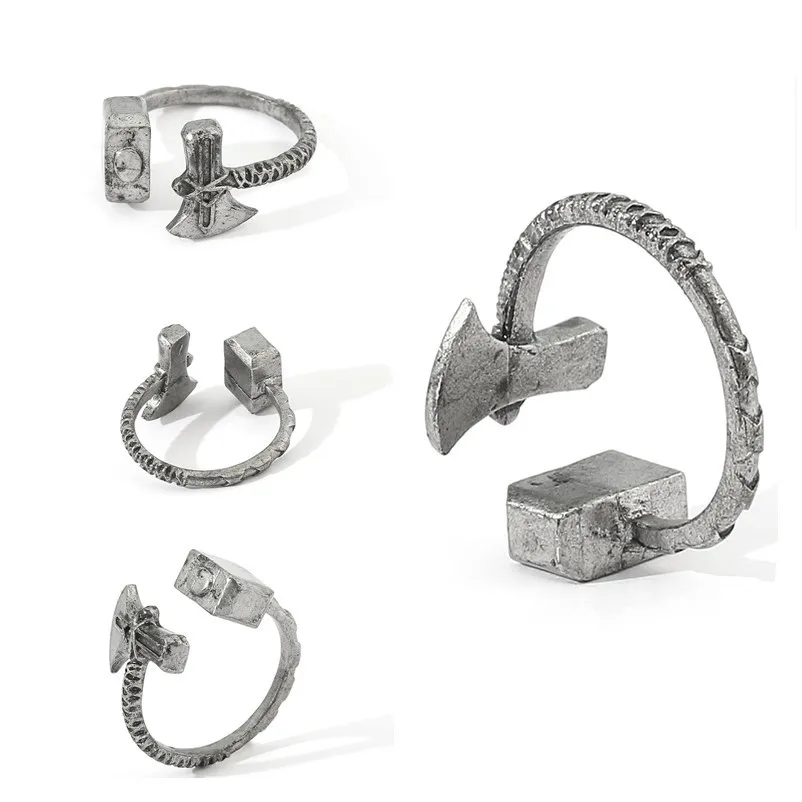 Superhero Movie Thor Love And Thunder Cosplay Ring Regolabile Unisex Mjolnir Hammer Stormbreaker Axe Rings Accessori Di Halloween