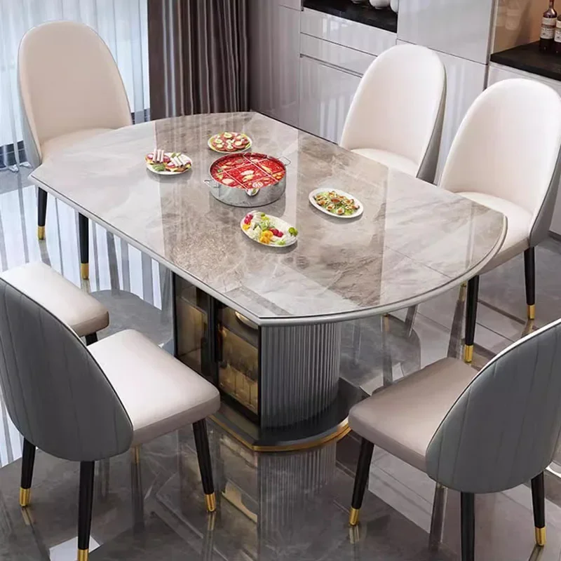 

Luxury Round Living Dining Table Extendable Relaxing Design Dining Table Folding Waterproof Mesa Comedor Home Furniture