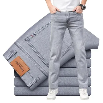 Jeans da uomo elastici estivi Moda Grigio Comodo Business Pantaloni in denim casual in cotone elasticizzato dritto Pantaloni sottili maschili di marca 1