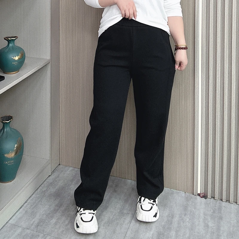 Elastic Waist Casual Pants for Women, Loose Sweatpants, Straight Leg Sports, Full Length, 3D Cutting, New, Fall, Winter, 7001