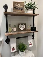 Industrial Pipe Shelf Bathroom Shelves Wall Mounted Rustic Wood Shelf with Towel Bar Farmhouse Towel Rack Over Toilet 2