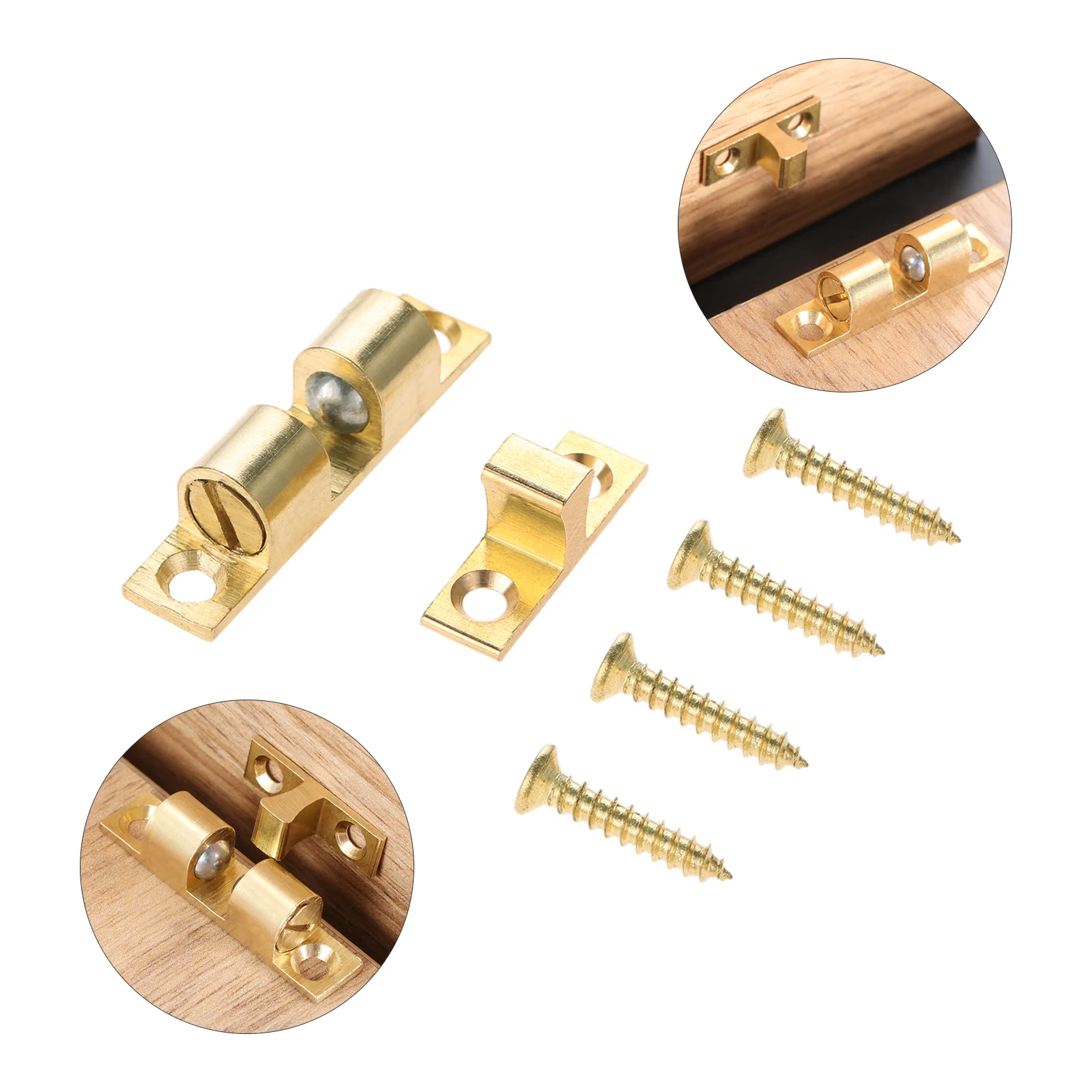 Solid Brass Door Catch Adjustable Spring 2-Balls 35mm/1.38inch Furniture Doorstop Gold Latch w/screw Cabinet Door Drawer Closer