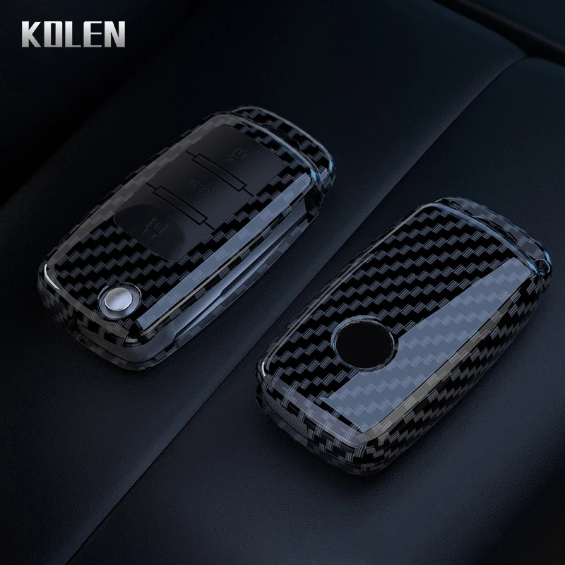 ABS 탄소 섬유 자동차 키 케이스 커버 셸 폭스 바겐 폴로 골프 Passat 비틀 Tiguan 좌석 Leon Altea Skoda Octavia Kodiaq