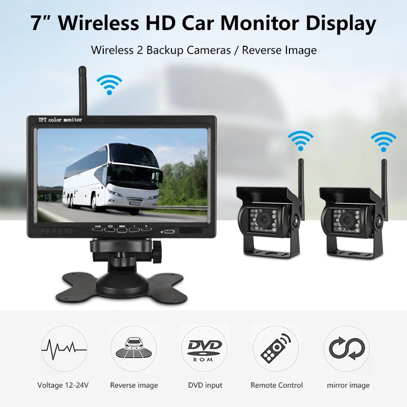 Jansite-Wireless Car Monitor, Rear View Monitor, TFT Backup Rear View, Invertendo Camera, Sistema de estacionamento Rear Cam, Auto DVD para Trunk Bus, 7 