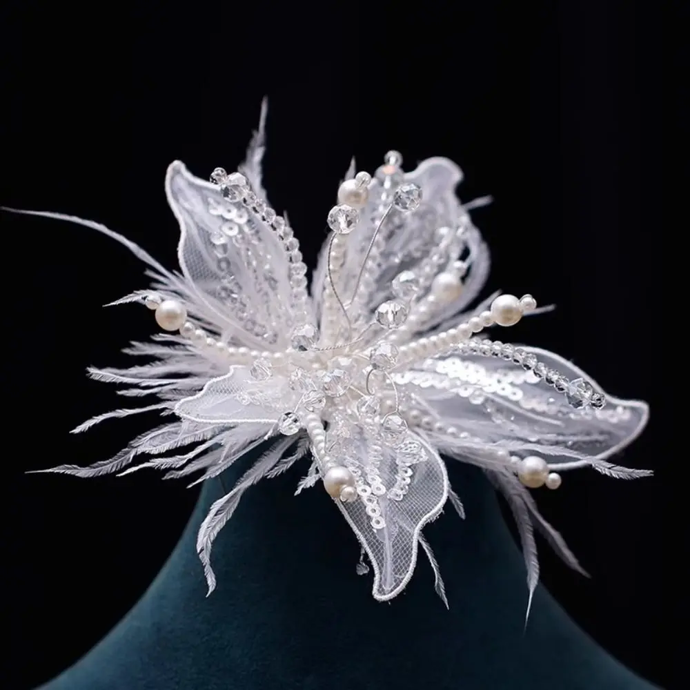 1 Stück Feder-Perlen 3D Organza-Blumen-Applikation Kristallblume Verdrehter Draht Besetzter Aufnäher Mehrschichtige Handgemachte Stickerei-Applikation – Detail 7