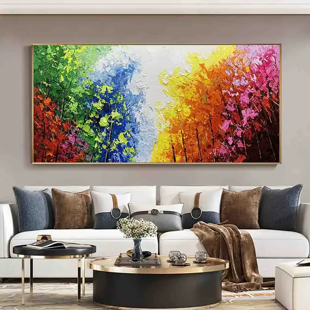 Grande pittura moderna su tela di arte della parete pittura astratta fatta a mano della foresta di paesaggio per la decorazione del soggiorno immagine dipinta a mano