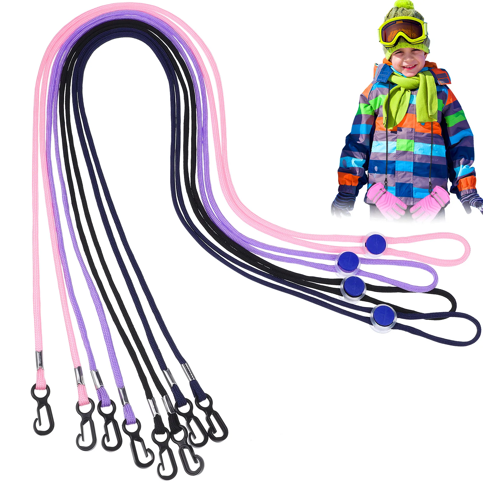 4pcs Anti-lost Gloves Straps Adjustable Winter Gloves Hanger Rope Skating Mittens Strings Neck Hanger Ropes multiuse Rope
