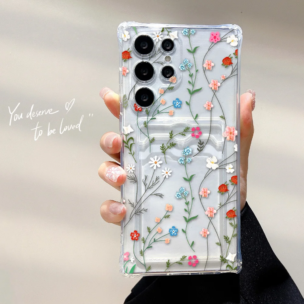 Floral Soft TPU Card Holder Phone Case