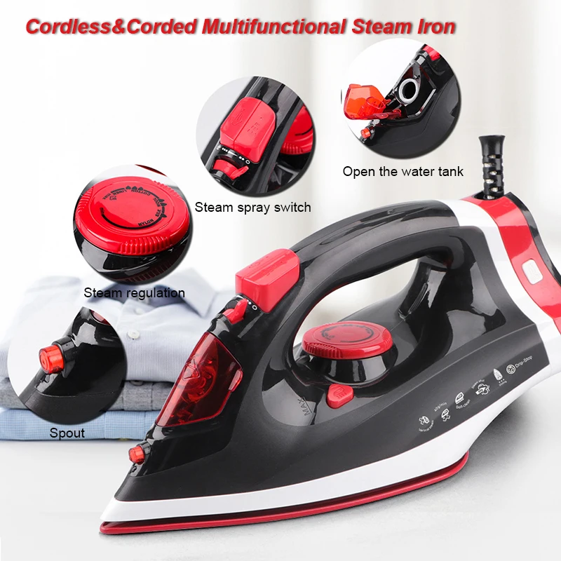 Rechargeable Cordless Steam Iron  Electric Clothes Fabric Explosive Generator Garment Steamer Fast-Heat Wireless Travel Flatiron Irons In red