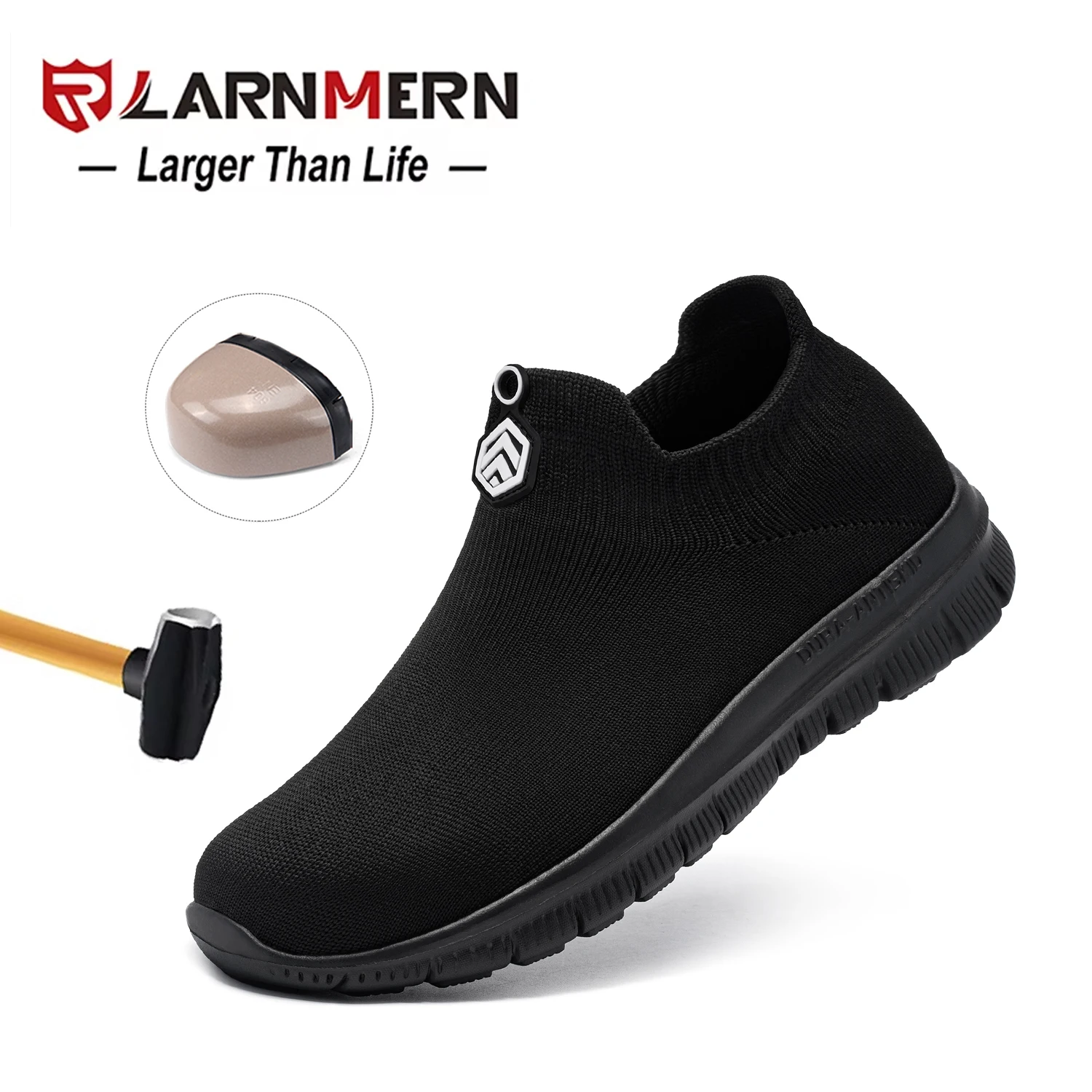 LARnmern 軽量の鋼のつま先の安全靴 滑り止め 作業靴 LARnmern-男性用の鋼のつま先の安全靴,作業靴,通気性,滑り止め