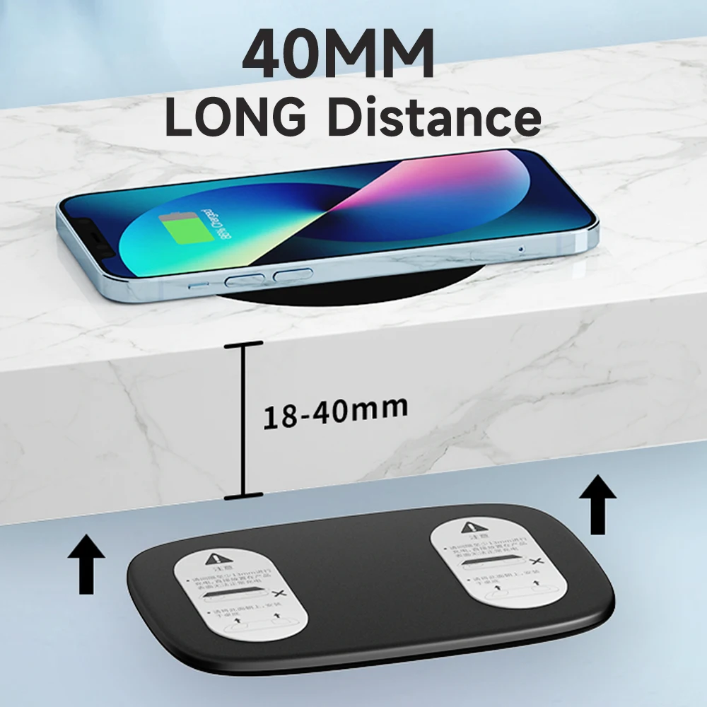40mm long distance hide wireless charger pad stealth desktop table fast