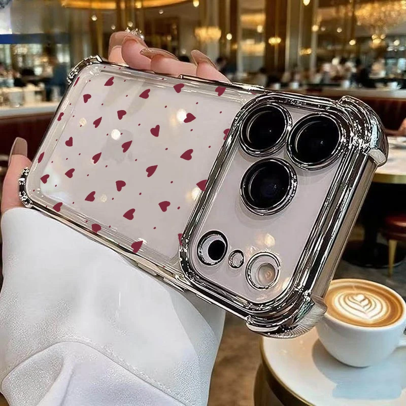 Electroplated TPU Love Heart Couple Armor Phone Case