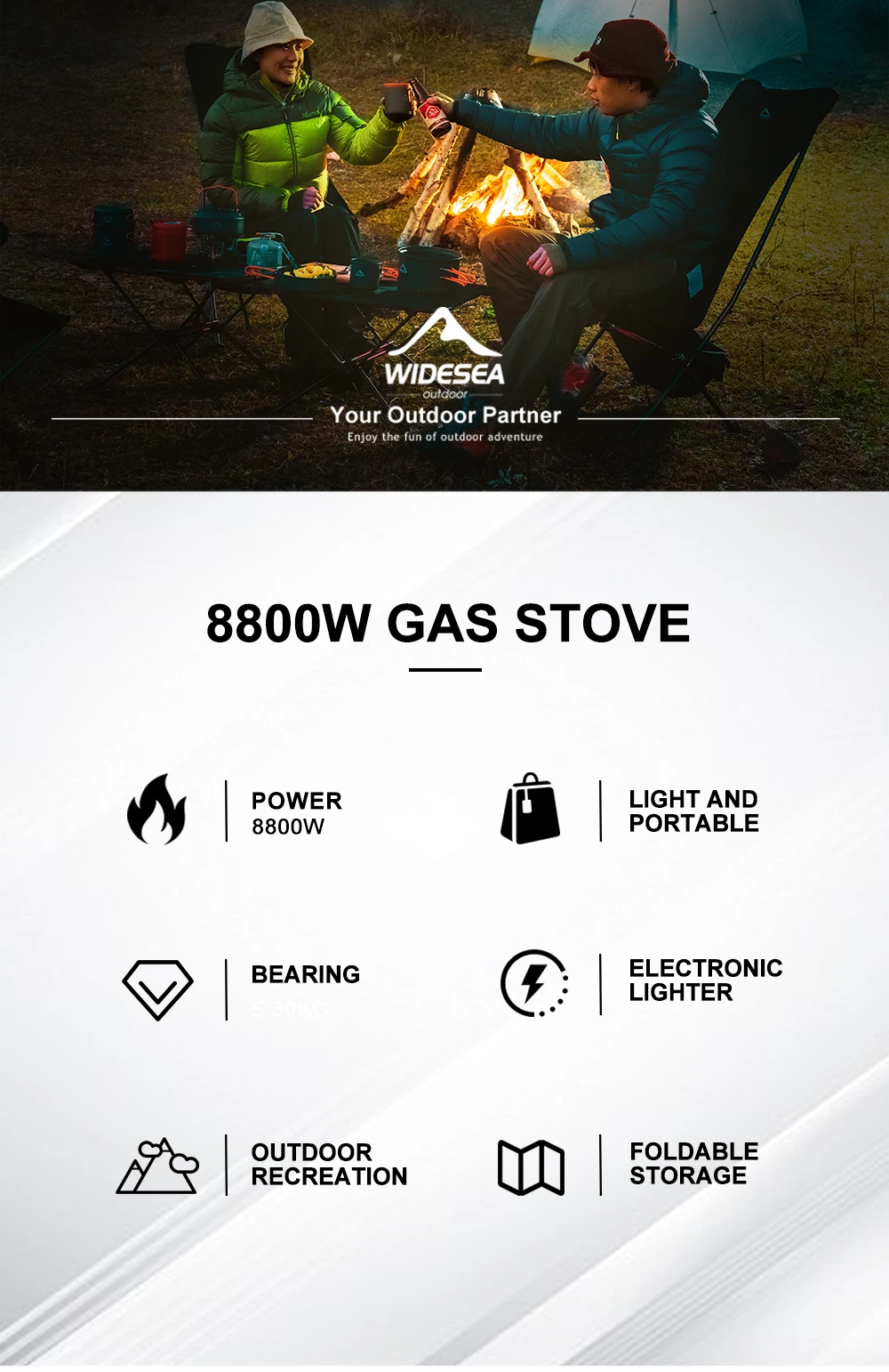Description Picture 2 of itemWidesea Camping 5in1 Gas Stove Outdoor Big Power Burner Portable Folding Furnace Picnic Equipment Cooking Hiking Supplies