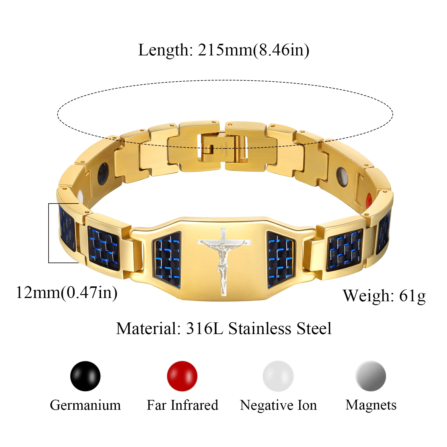 Men's Germanium Black Healing Bracelet - Stainless Steel Magnetic Jewelry for Joint Health and Style