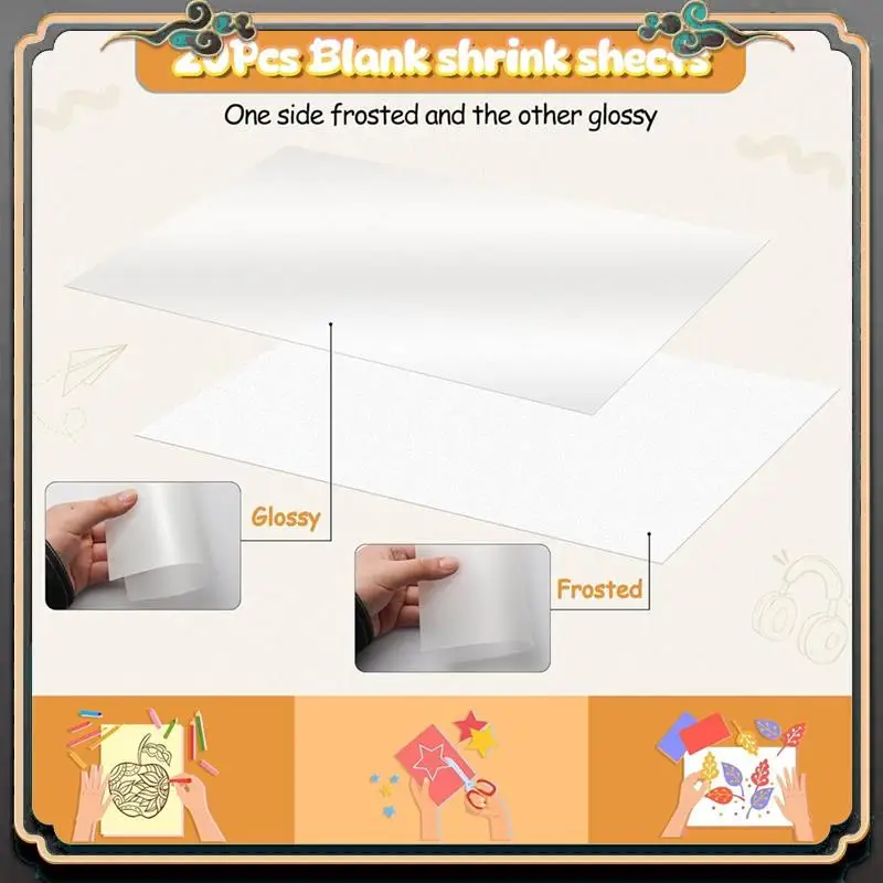 ASMA-150PCS 수축 플라스틱 시트 키트, 어린이 마킹, DIY 장식품 또는 공예품을위한 수축 종이 키 체인 키트
