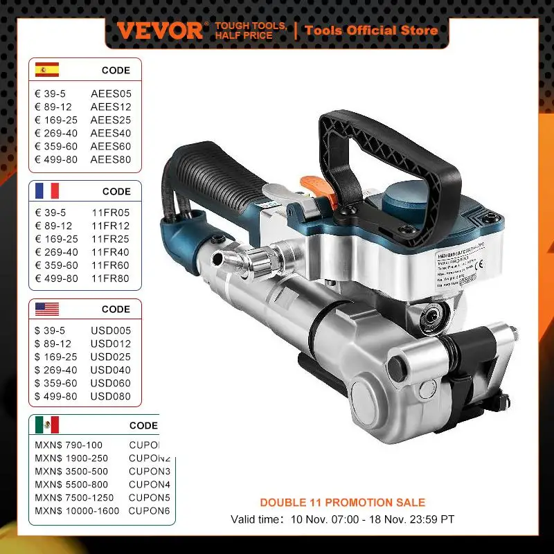 VEVOR B25 Handheld Pneumatic Strapping Machine 3500N Max Tension Hand Packing Machine Wrapping Tools for 19-25 MM PP PET Belts