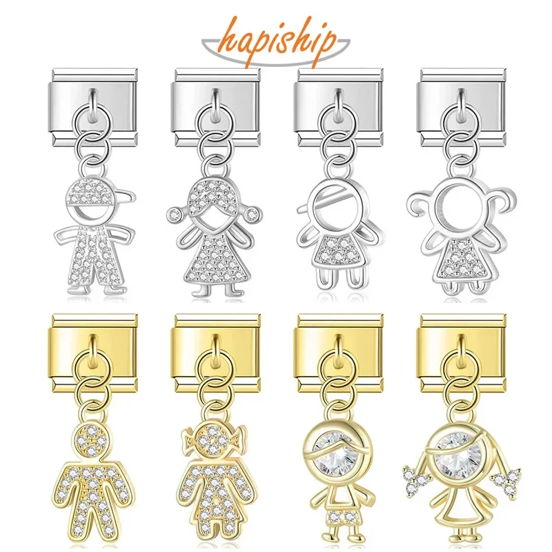 Hapiship 2023 nueva moda Original Daisy Boy Girls brillante CZ italiano encanto ajuste 9mm pulsera de acero inoxidable fabricación de joyas DJ670