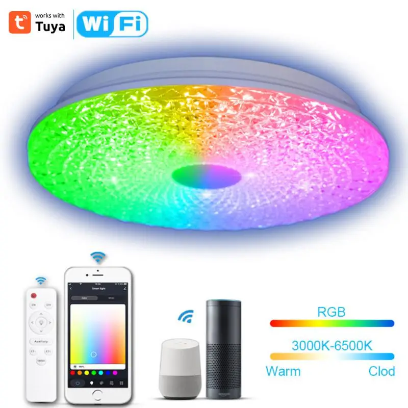 

Wifi Led Ceiling Lamp Voice Control Remote Control Room Ambient Light 100-265v Room Decoration Tuya Smart Ceiling Light Tuya App