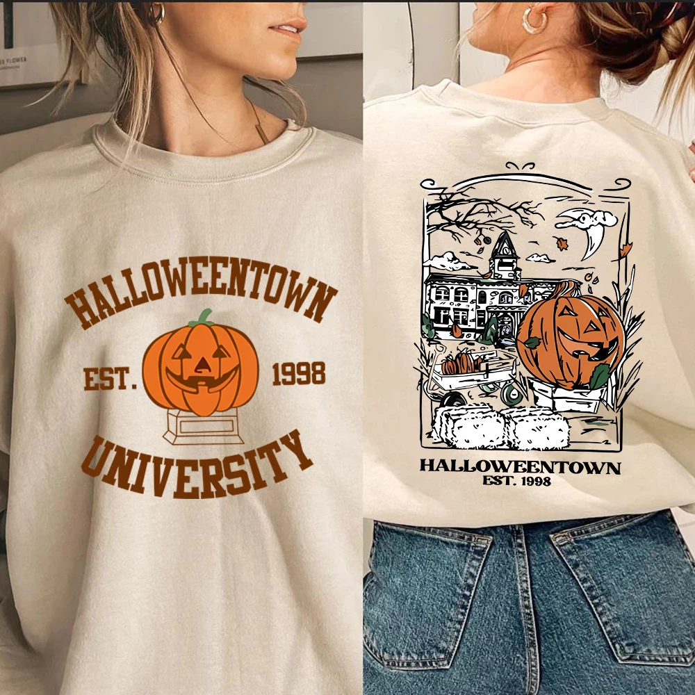 Vintage Halloweentown 1998 Sweatshirt 2 Side Print Halloweentown University Hoodie Pumpkin Fall Pullover Halloween Party Tops yale baby university dan hoodie слоновая колонка