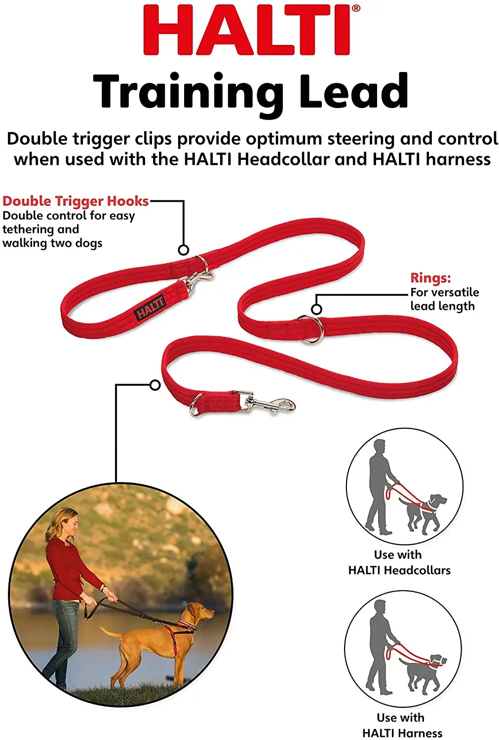 Halti Training Lead for Dogs Multi Functional Double Ended Lead Hands Free Training Walking