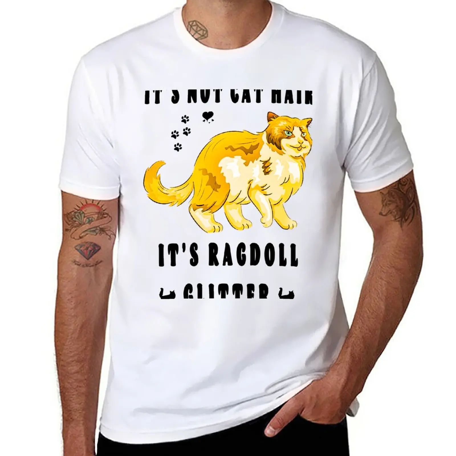 New Is Not Cat Hair It'S Ragdoll Glitter T-Shirt T-Shirt Short Plus Size T-Shirt In Cotone Da Uomo