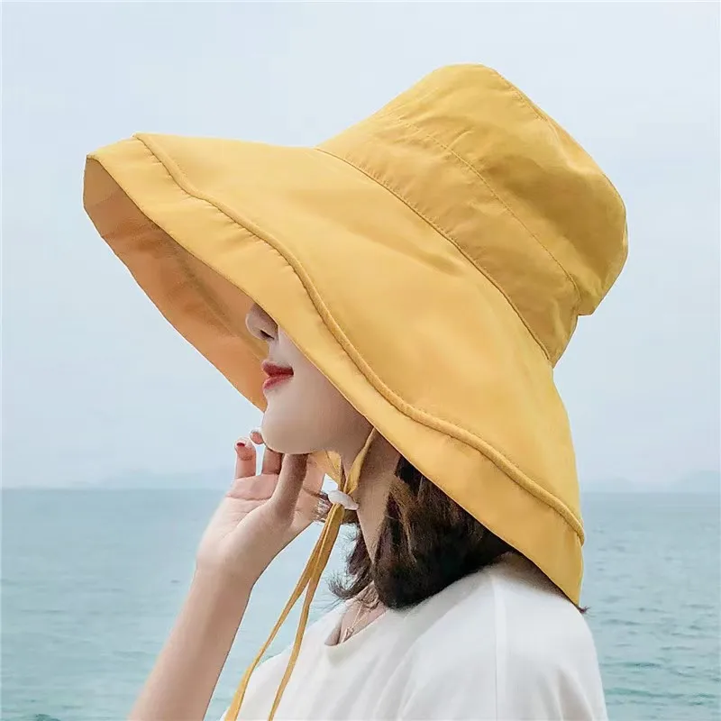 Vente chaude 2024 Chapeau seau pour femme Panama Femmes Quatre Saisons Grand Bord Double Face Chapeau De Pêcheur Casquette Visière Soleil_voghion.com