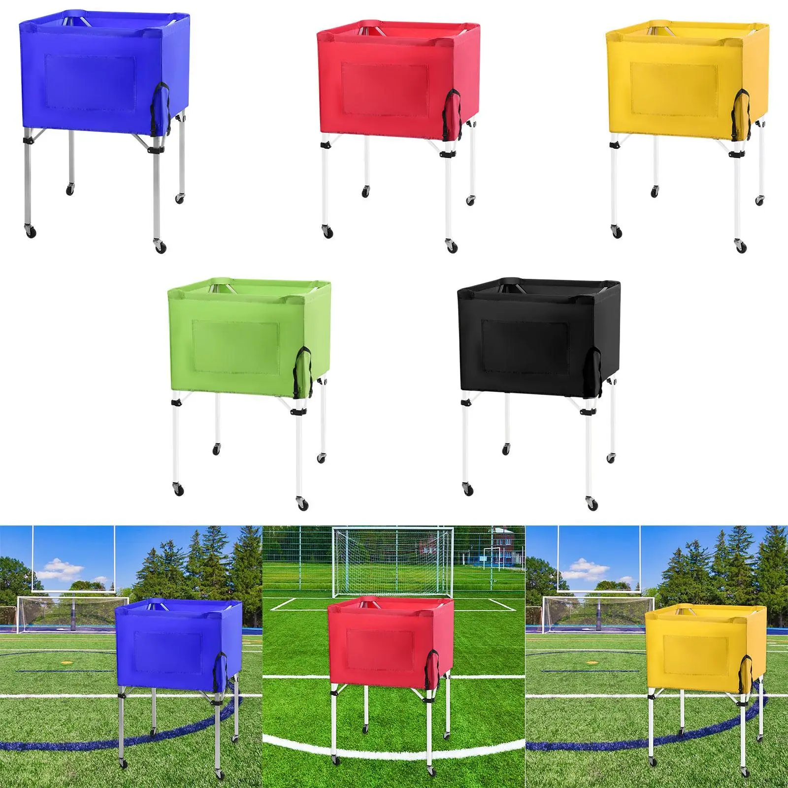 Rolling Sports Ball Cart Ball Holder Storage Cart Folding Volleyball with Wheels for Gym Garage Tennis Soccer Indoor