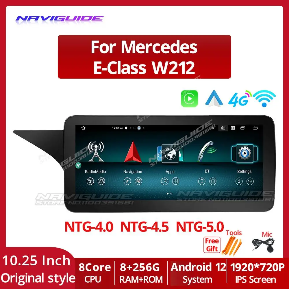 

NAVIGUIDE 10.25" Android 11 Car Radio Screen For Mercedes W212 2009-2016 8G+256G GPS Carplay Stereo Multimedia Player Bluetooth