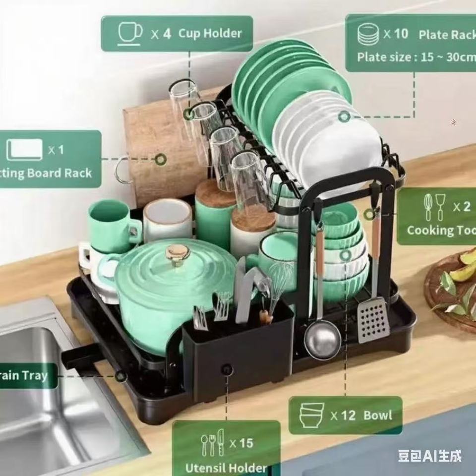 2025 model, 2-tier bowl Drain rack Kitchen bowl Drying rack with drain basket Storage Drain plate for easy use