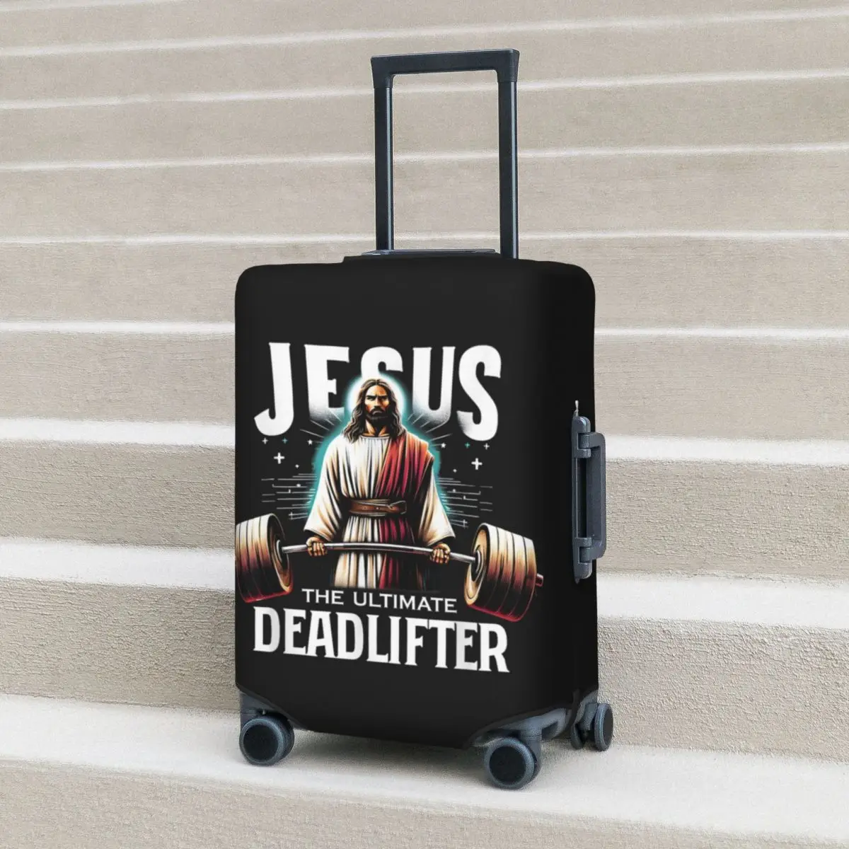 

Jesus The Ultimate Deadlifter Suitcase Cover Holiday Christian Jesus Fun Luggage Supplies Cruise Trip Protection