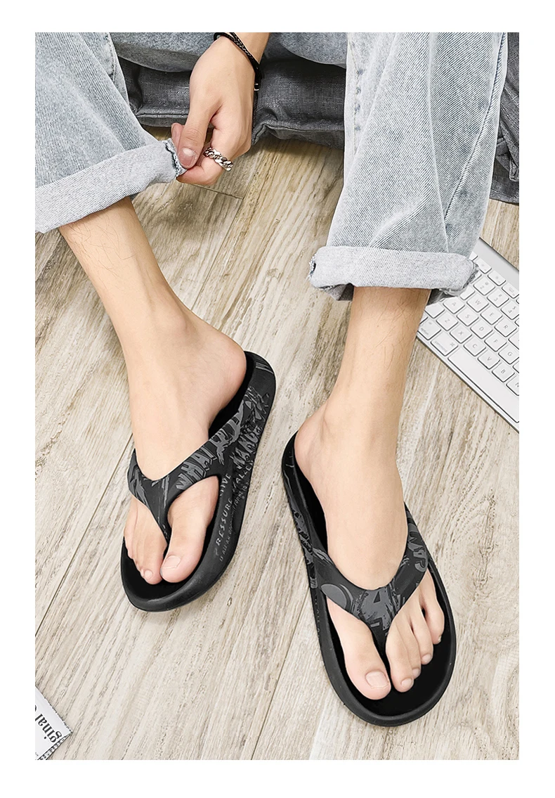 Printed male and female couples large size EVA high elastic flip-flops thick-soled lightweight slippers for outdoor beach shoes