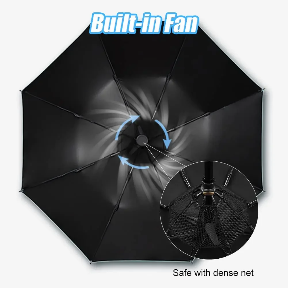 Sun Umbrella with Fan Misting,Portable Fan for UPF 50+ Sun,Cooling Umbrella,Summer Cooler for Outdoor Beach,Battery Powered 5