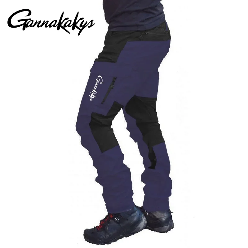 New Men's Outdoor Leisure Patch Tactical Fishing Pants Sports Long Work Pants Multi Pocket Loose Color Blocked Bicycle