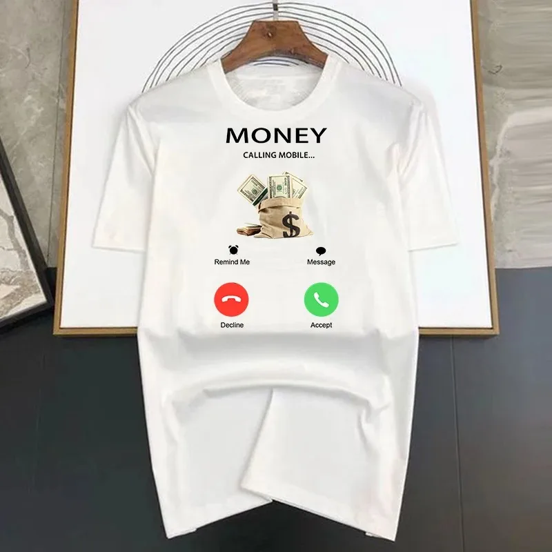 

Money Calling Mobile Pattern Printed Summer Luxury Brand Female Tshirt cartoon High Quality Fashion Casual Men's T-shirt