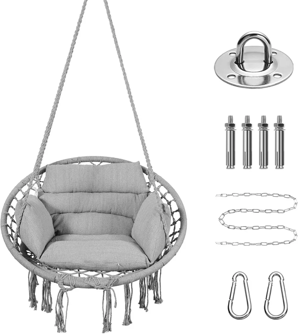 

Goutime Hammock Chair, Macrame Hanging Swing Boho Chairs with Cushion and Hardware Kit, Adult Swings for Outside,Patio,Porch