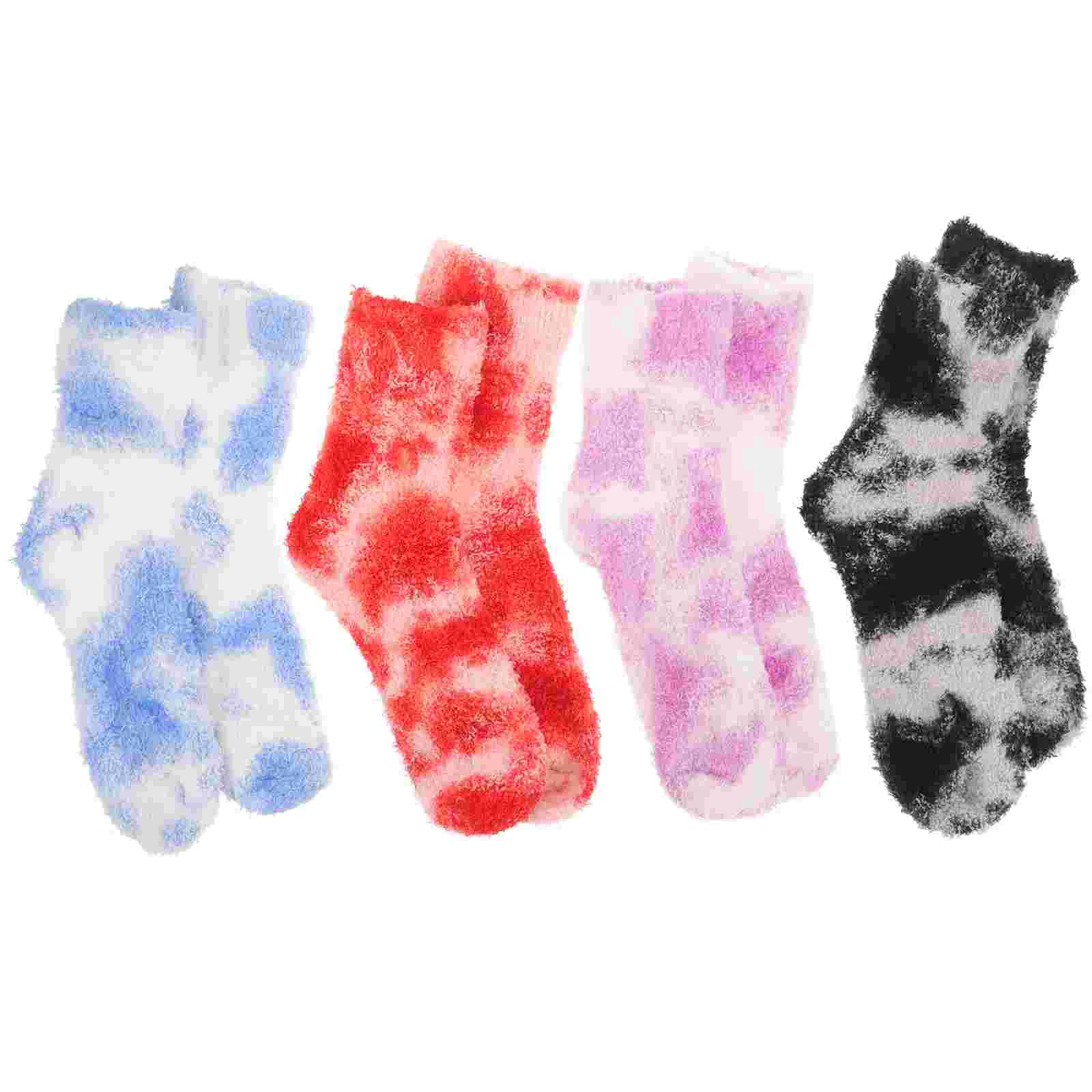 

4 Pairs Thermal Socks Warm Lovers Birthday Decoration Girl High Ankle Coral Fleece Fuzzy Bulk