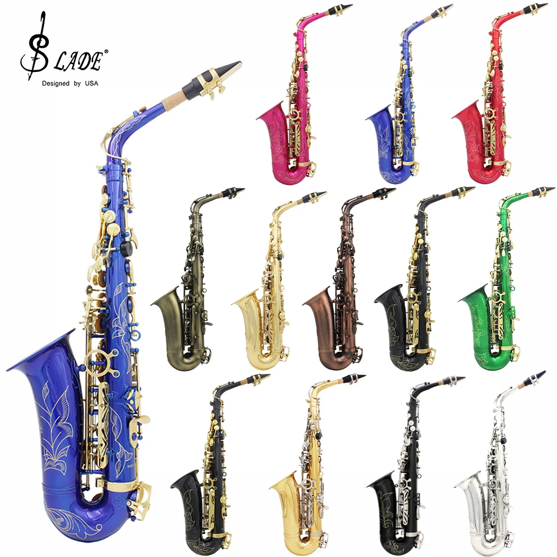 Description Picture 3 of itemSLADE Alto Saxophone Eb Professional Woodwind Instrument Brass Gold Lacquer Eb E Flat Alto Sax With Case Parts & Accessories
