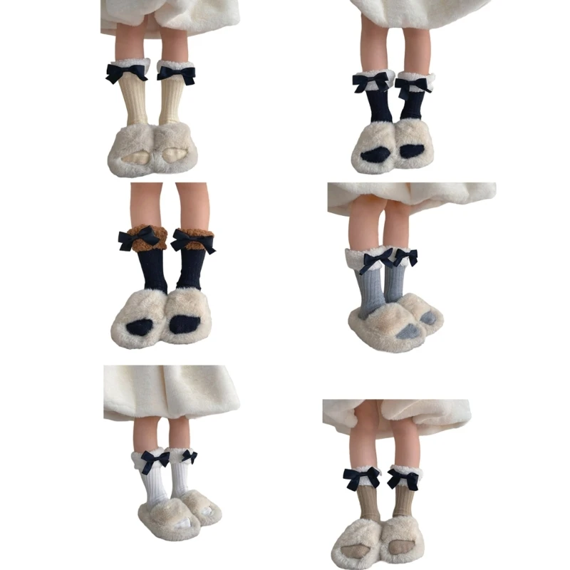 

B2EB Kids Japanese Knee High Socks Winter Warm Socks Fleece Calf Socks
